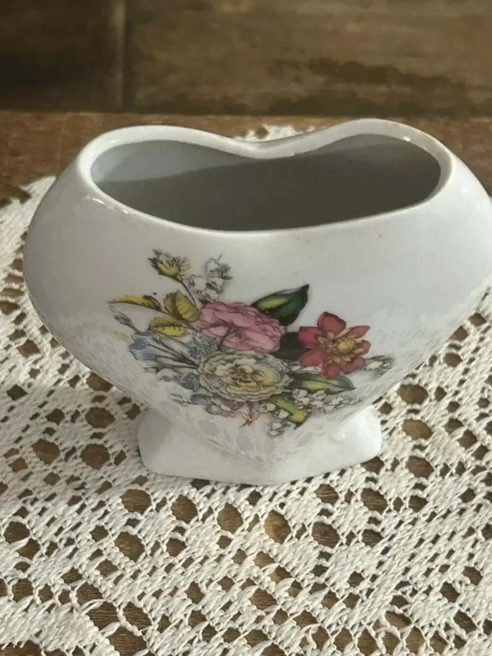 Vintage Floral Ceramic Heart Shaped Bud Vase